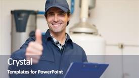  Presentation with boiler - Presentation design with boiler - smiling technician servicing a hot-water background and a ocean colored foreground