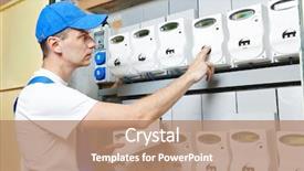  Presentation with electrician - PPT theme consisting of boiler mounting - electrician engineer worker in front background and a  colored foreground