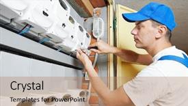  Presentation with boiler - Cool new presentation theme with boiler mounting - electrician engineer worker in front backdrop and a  colored foreground