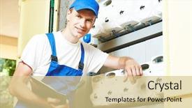  Presentation with inspector - Beautiful slide deck featuring boiler mounting - electrician engineer worker inspector backdrop and a  colored foreground