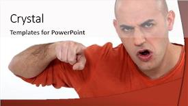  Presentation with ladies finger - PPT theme having boiling point - angry man pointing his finger background and a sky blue colored foreground