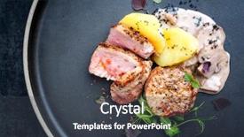  Presentation with sauce - Slide deck featuring boiling point - fried pork fillet with boiled background and a dark gray colored foreground