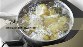  Presentation with cooking equipment kitchen utensils - Beautiful PPT theme featuring boiling potato on induction cooker backdrop and a mint green colored foreground