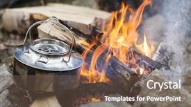  Presentation with bonfire - Slide deck enhanced with tea kettle boiling water - closeup of metallic pot background and a violet colored foreground