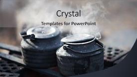  Presentation with campfire - Slide set featuring outdoor cooking - making coffee by the campfire background and a light gray colored foreground