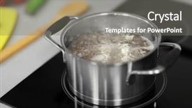  Presentation with many bubbles in water close - Colorful presentation theme enhanced with boiling water in pan backdrop and a gray colored foreground