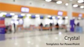  Presentation with counters - Cool new presentation design with bokeh of check-in counters in airport - defocused background backdrop and a soft green colored foreground