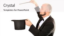  Presentation with illusionist - Colorful PPT layouts enhanced with illusionist magician with magic wand backdrop and a white colored foreground