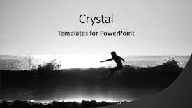  Presentation with ocean wave - Presentation theme consisting of white wave - silhouette of surfer background and a light gray colored foreground