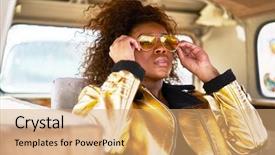  Presentation with golden car - Audience pleasing PPT theme consisting of african american woman wearing golden backdrop and a coral colored foreground