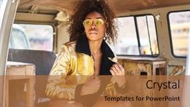  Presentation with golden car - Amazing slides having african american woman wearing golden backdrop and a coral colored foreground