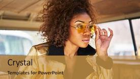  Presentation with golden car - Colorful presentation design enhanced with african american woman wearing golden backdrop and a gold colored foreground