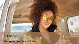  Presentation with golden car - PPT theme having african american woman wearing golden background and a coral colored foreground