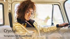  Presentation with golden car - Audience pleasing PPT theme consisting of african american woman wearing golden backdrop and a coral colored foreground