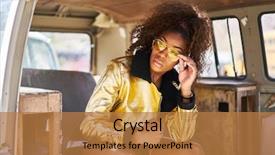  Presentation with golden car - Slides featuring african american woman wearing golden background and a coral colored foreground