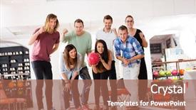  Presentation with tenpin bowling - Cool new PPT layouts with bolero - confident young woman bowling while backdrop and a coral colored foreground