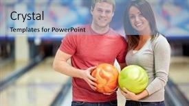  Presentation with tenpin bowling - Audience pleasing PPT theme consisting of bolero - young couple in bowling backdrop and a  colored foreground