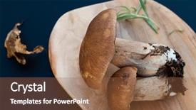  Presentation with fungi - Colorful PPT layouts enhanced with boletus edulis over wooden background backdrop and a tawny brown colored foreground