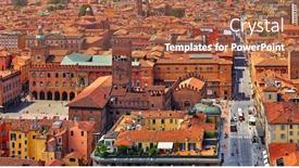  Presentation with aerial - Amazing PPT theme having bologna-italy-panoramic-aerial-view backdrop and a red colored foreground