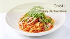  Presentation with pasta sauce - Presentation design with bolognese-pasta-with-tomato-sauce background and a soft green colored foreground