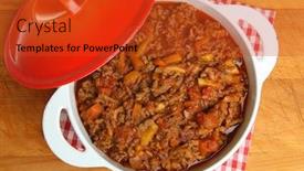  Presentation with sauce - PPT theme enhanced with bolognese-sauce-in-casserole-dish background and a red colored foreground