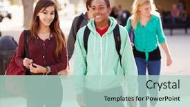  Presentation with high school students - Beautiful slide set featuring bombardier - male and female students walking backdrop and a mint green colored foreground