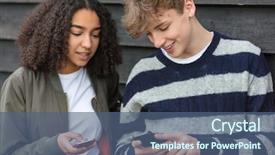  Presentation with teenagers - Colorful slides enhanced with bomber - interracial teenagers boy and girl backdrop and a ocean colored foreground