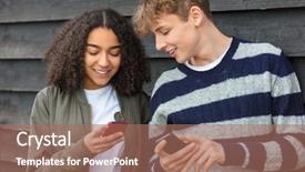  Presentation with cell phones - Theme featuring bomber - interracial teenagers boy and girl background and a coral colored foreground