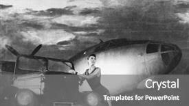  Presentation with plane - Cool new PPT layouts with bomber - young attractive female soldier backdrop and a gray colored foreground