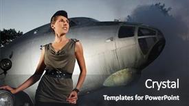  Presentation with plane - Presentation design with bomber - young attractive female soldier background and a dark gray colored foreground