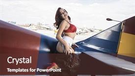  Presentation with civil war - PPT theme featuring bomber - young dressed in vintage pinup background and a tawny brown colored foreground