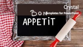  Presentation with chalkboard - Presentation design having bon appetit written on chalkboard close-up background and a tawny brown colored foreground