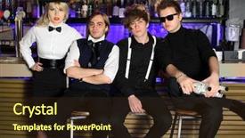  Presentation with rock band - Audience pleasing PPT theme consisting of bonaparte - four young rock band backdrop and a tawny brown colored foreground