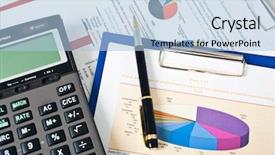  Presentation with desk - Slide deck enhanced with industrial accounting - various business stuff background and a light blue colored foreground