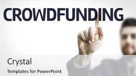  Presentation with crowdfunding - Colorful slide deck enhanced with bond risk - business man pointing to transparent backdrop and a white colored foreground