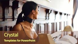  Presentation with beautiful young woman getting face - Beautiful presentation design featuring bondage - beautiful young brunette woman posing backdrop and a tawny brown colored foreground