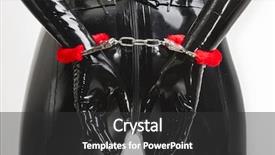  Presentation with business woman standing on maze - Theme with bondage - detail of standing woman background and a dark gray colored foreground