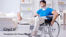  Presentation with home - Amazing PPT theme having bondage - injured young man recovering backdrop and a  colored foreground