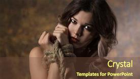  Presentation with humiliation - Presentation design with bondage - portrait of a beautiful woman background and a tawny brown colored foreground