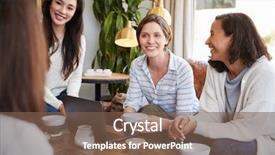  Presentation with coffee shop - Audience pleasing slide deck consisting of bonding - young female friends talking backdrop and a violet colored foreground