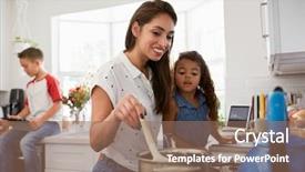  Presentation with teen food - Audience pleasing PPT theme consisting of bonding connecting - mother and young daughter preparing backdrop and a coral colored foreground