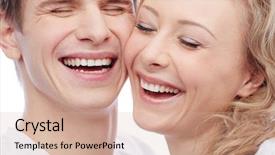  Presentation with human face set of faces - Colorful presentation enhanced with dental family - faces of amorous young couple backdrop and a coral colored foreground