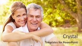  Presentation with daughter - Cool new slide deck with father affection - senior man embraced by his backdrop and a yellow colored foreground