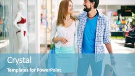  Presentation with mall - PPT theme featuring bonds trade - portrait of young couple shopping background and a  colored foreground