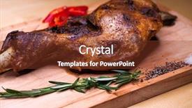  Presentation with piece of the pie - Beautiful slide deck featuring bone - restaurant dish - lamb grill backdrop and a  colored foreground