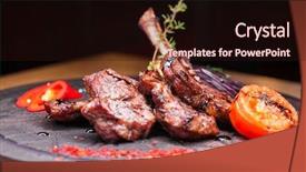  Presentation with bone - Theme with bone - restaurant dish - lamb grill background and a wine colored foreground