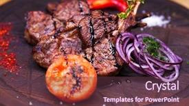  Presentation with piece of the pie - Colorful PPT layouts enhanced with bone - restaurant dish - lamb grill backdrop and a tawny brown colored foreground