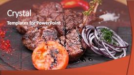  Presentation with piece of the pie - Slides having bone - restaurant dish - lamb grill background and a tawny brown colored foreground
