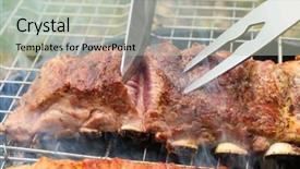  Presentation with ribs - Theme consisting of bone ash - appetizing juicy spare ribs grilled background and a  colored foreground