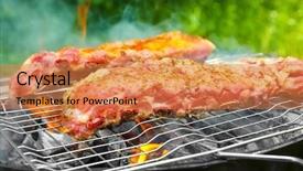  Presentation with ribs - Theme featuring bone ash - appetizing juicy spare ribs grilled background and a  colored foreground